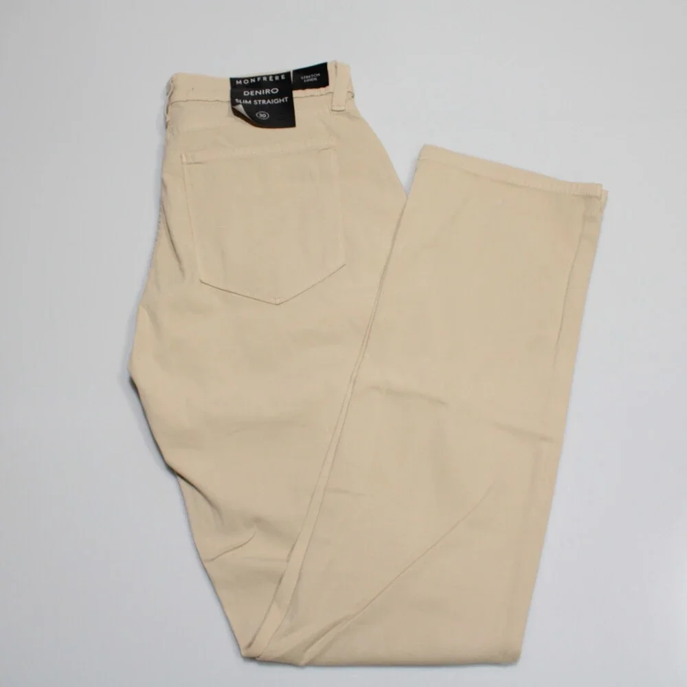 Monfrere NWT 5 Pocket Jeans Size 30 US Slim Straight Beige Cotton & Linen